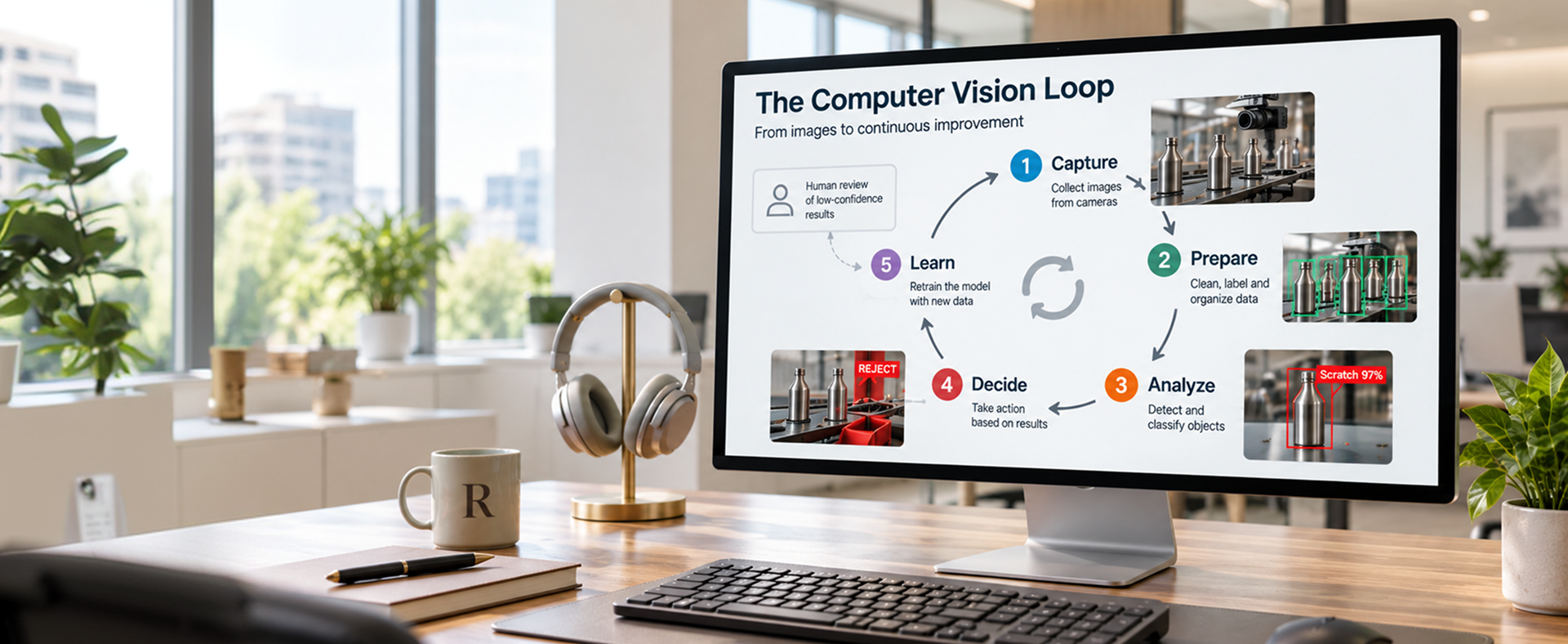 The Computer Vision Loop Five-step computer vision loop from image capture to model retraining